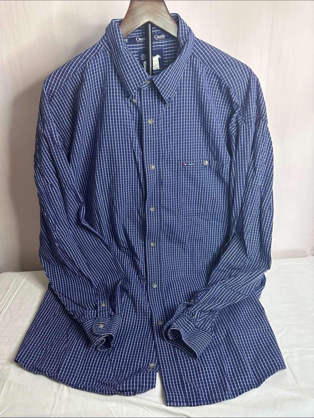 Wrangler Navy and White Checked Button-Up Shirt